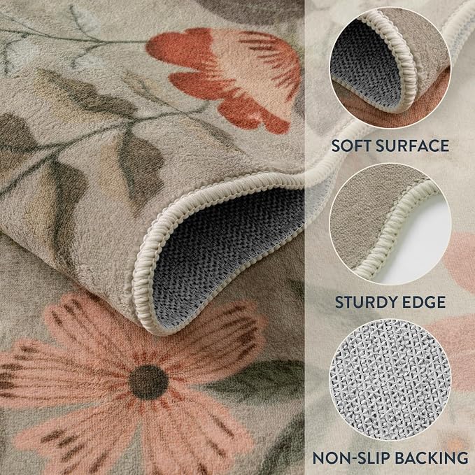Lahome Floral Washable Rugs for Bedroom, 4X6 Area Rug Ultra-Thin Soft Living - Image 6