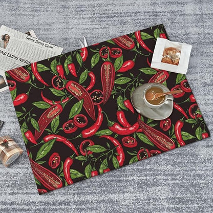 Red Chili Peppers Dish Drying Mat Vegetable Pepper Black Rustic Green Leaf - Image 7