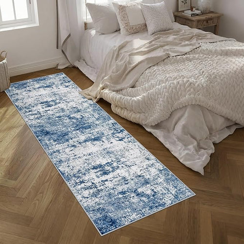 2.6'x10' Runner Rug Washable Rug: Modern Abstract Soft Thin Runner Rug Blue - Image 2