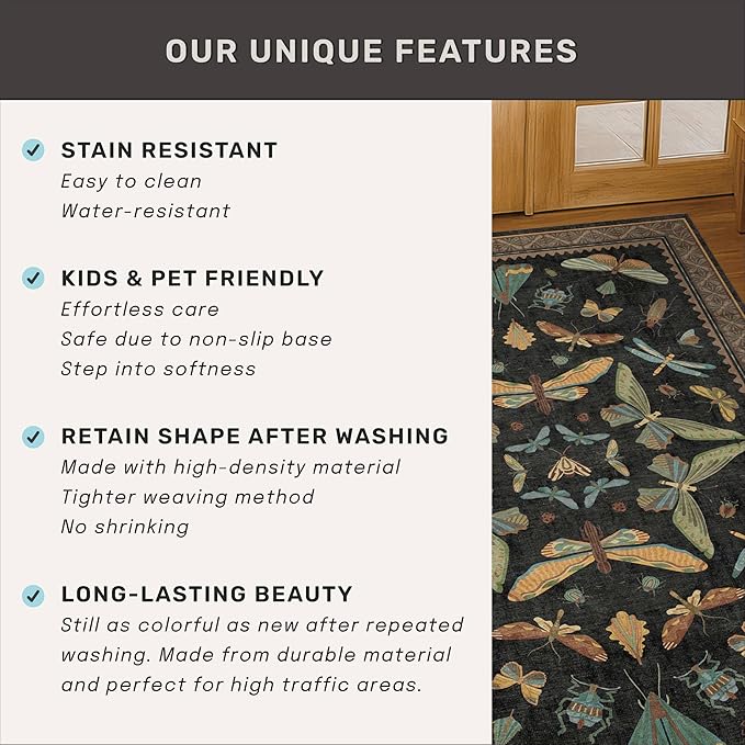 3x8 Green and Black Wide Hallway Runner Rugs - 8ft Washable Kitchen Floor Mats - Image 6