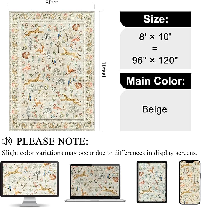DUKINO 8x10 Rug, Washable Animal Living Room Rug - Image 2