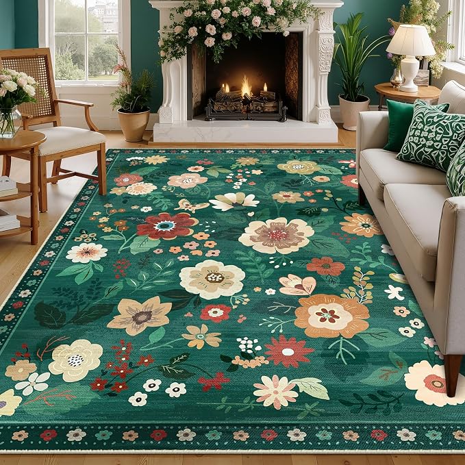 RELEANY Floral 6x9 Area Rugs Washable Print Boho Cute Carpet Non Slip Flower - Image 9