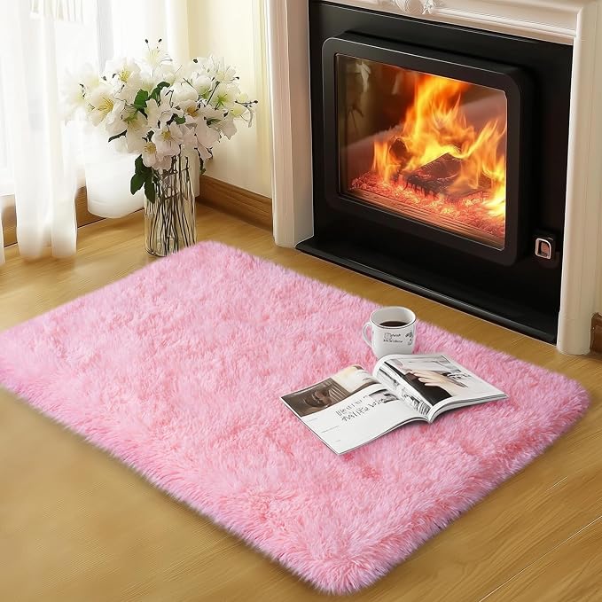 qulint Pink Rugs for Bedroom Girls, 2x3 Fluffy Area Rugs for Living Room Soft by QULINT