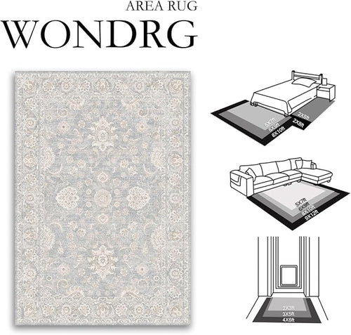 8x10 Blue Cream Washable Area Rug - Image 2