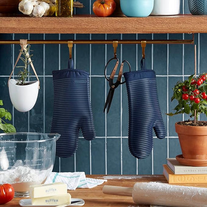 KITCHENAID Ribbed Soft Silicone Oven Mitt 2-Pack Set, Ink Blue - Image 2