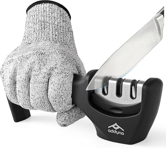 Knife Sharpener with Angle Guide, Adjustable Edge, 3-Stage Coarse–Sharpen–Fine by Addyno