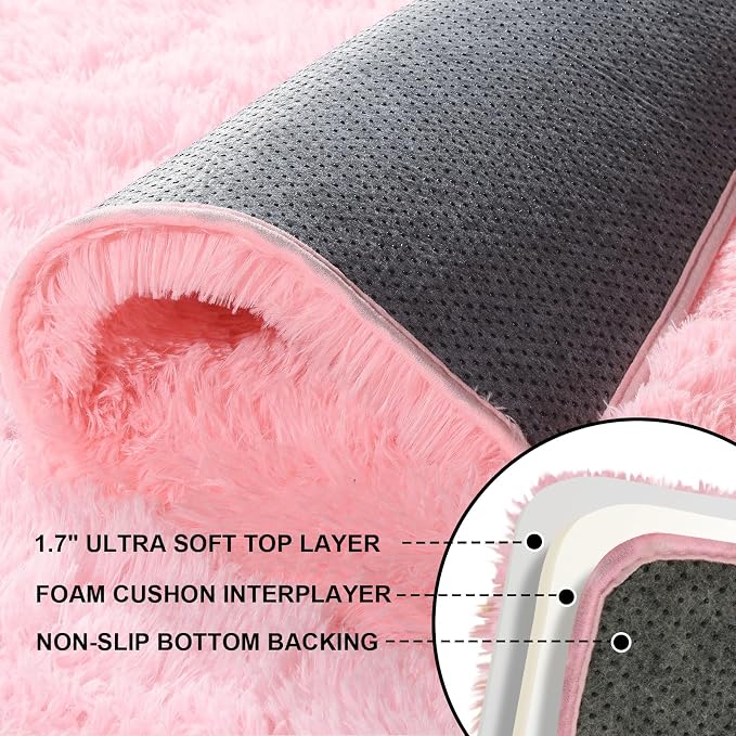 Pink Rug for Bedroom, 3x5 Fluffy Area Rugs for Living Room, Small Fuzzy Shag - Image 3