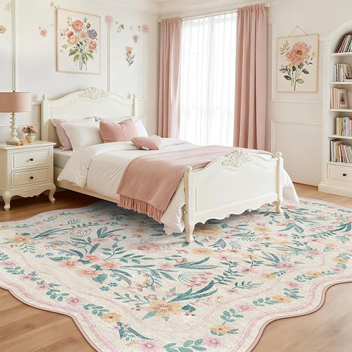 8x10 Scalloped Rug for Living Room, Washable Rugs Soft Low Pile Non Slip Rugs - Image 2