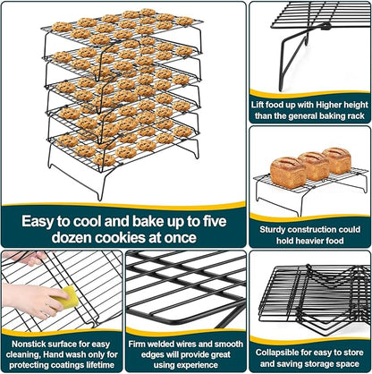 P&P CHEF Cooling Rack, 5-Tier Stainless Steel Stackable Baking Cooking Racks - Image 3