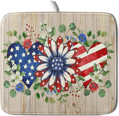 Independence Day Dish Drying Mat 16x18 inch Patriotic Love Heart Fast Dry by Giwawa