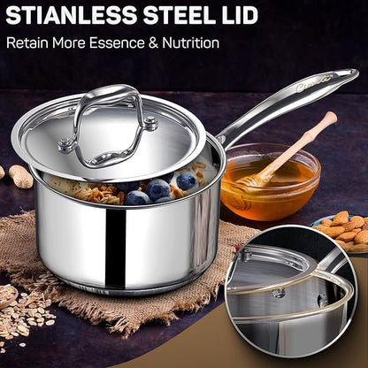 Ciwete 2 Quart Sauce Pan with Lid, Tri Ply Stainless Steel Saucepan 2 Qt with - Image 5