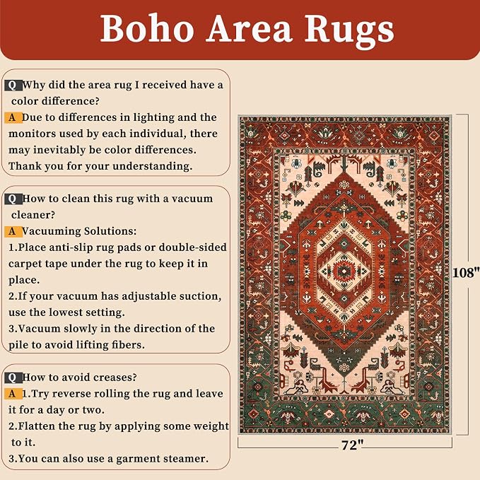 SERISSA 6x9 Area Rugs for Living Room, Large Washable Non-Slip Boho Rug - Image 2