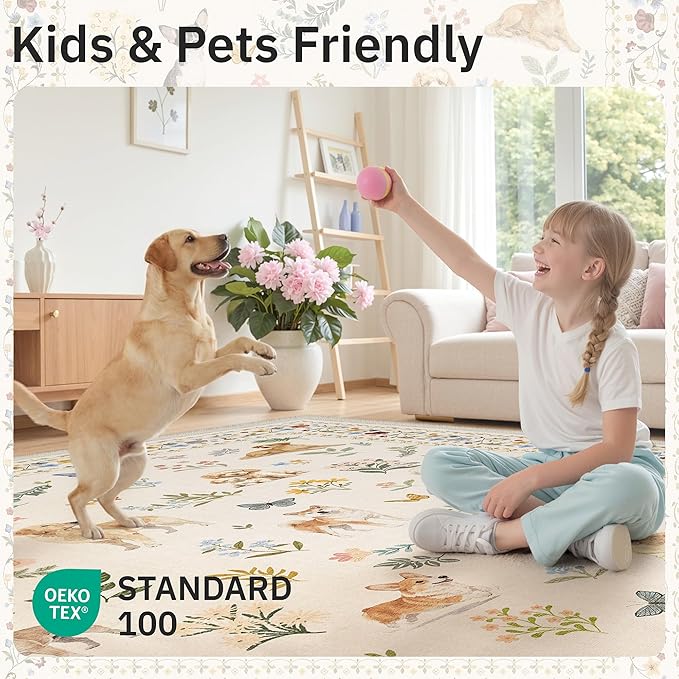 Soalmost Dog 5x7 Area Rugs for Living Room, Machine Washable Animal Floral - Image 5