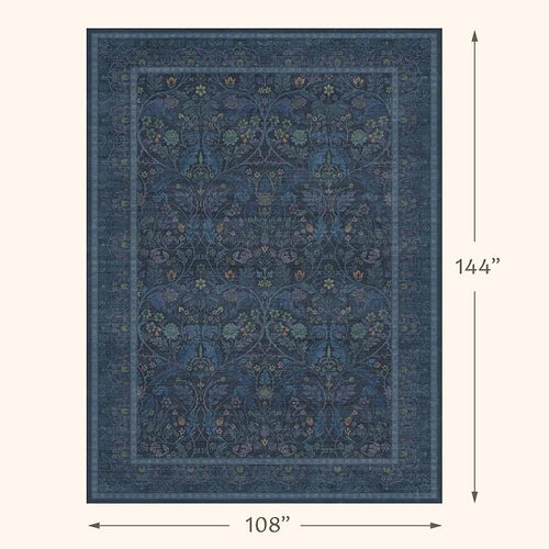 9x12 Vintage Big Floor Rugs for Living Room, Machine Washable Soft Dark Blue - Image 2