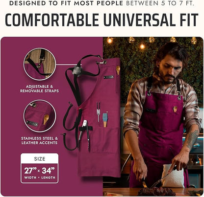 Asaya Chef and BBQ Apron with Bottle Opener and Hand Towel - 10oz Cotton Canvas - Image 5