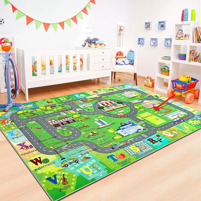 Chicrug 5x7 Car Road Area Rug for Kids Playroom Bedroom, Non Slip Low Pile - Image 7