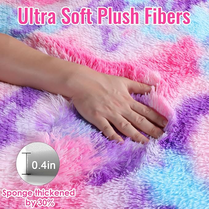 PAGISOFE Rainbow Purple Rugs for Girls Bedoom 5x7 Ft, Fluffy Cute Colorful - Image 4
