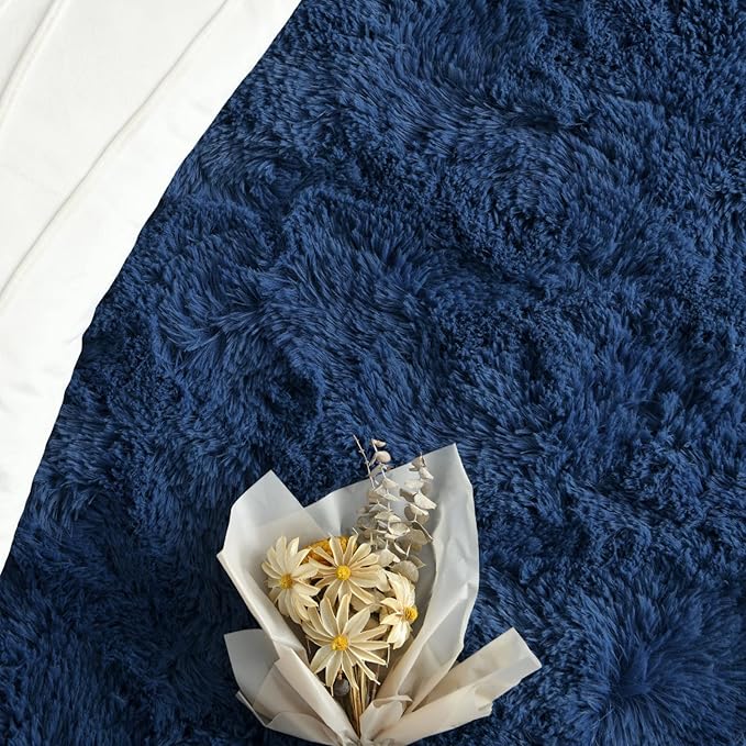 FlyDOIT Large Area Rugs for Living Room, 4x6 Feet Navy Blue Shaggy Rug Fluffy - Image 5