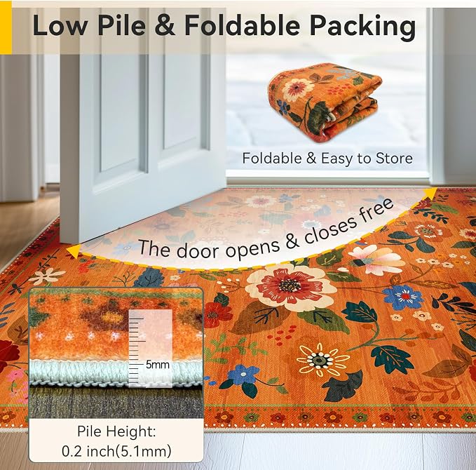 RELEANY Floral 2x3 Area Rugs Washable Print Boho Cute Carpet Non Slip Flower - Image 4