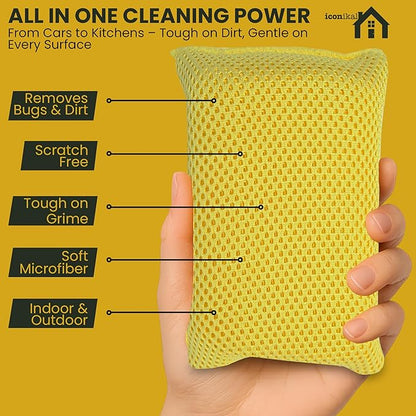 Iconikal 6-Pack Bug Scrubber Sponge 5.9x3.5-Inch Yellow Microfiber Large Car - Image 3