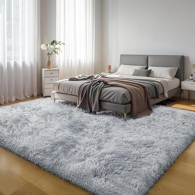 KICHOWUA Thick Area Rug Light Grey Shag Fluffy 5x8 - Image 7