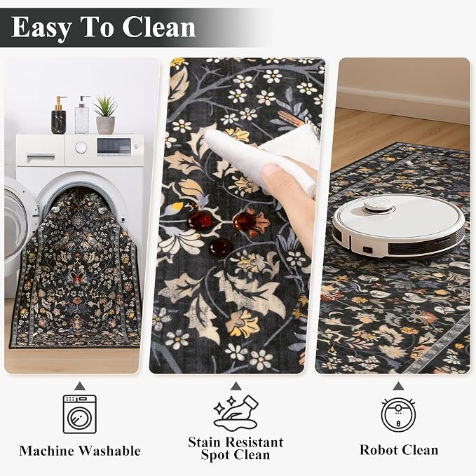 HEBE Washable Hallway Runner Rug 2'x 8' Non Slip Kitchen Rugs Runner, Low Pile - Image 4