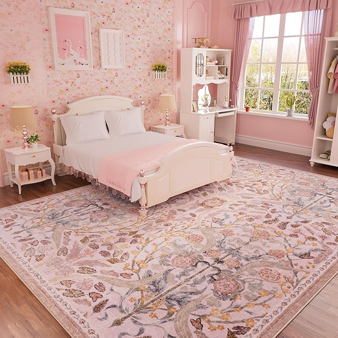 AMTOVO 8x10 Washable Area Rugs for Living Room, Non-Slip&Non-Shedding Floral by AMTOVO