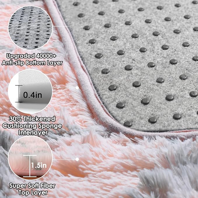 ONASAR 7x9 Area Rugs for Living Room Bedroom, Large Fluffy Pink and Grey Throw - Image 4