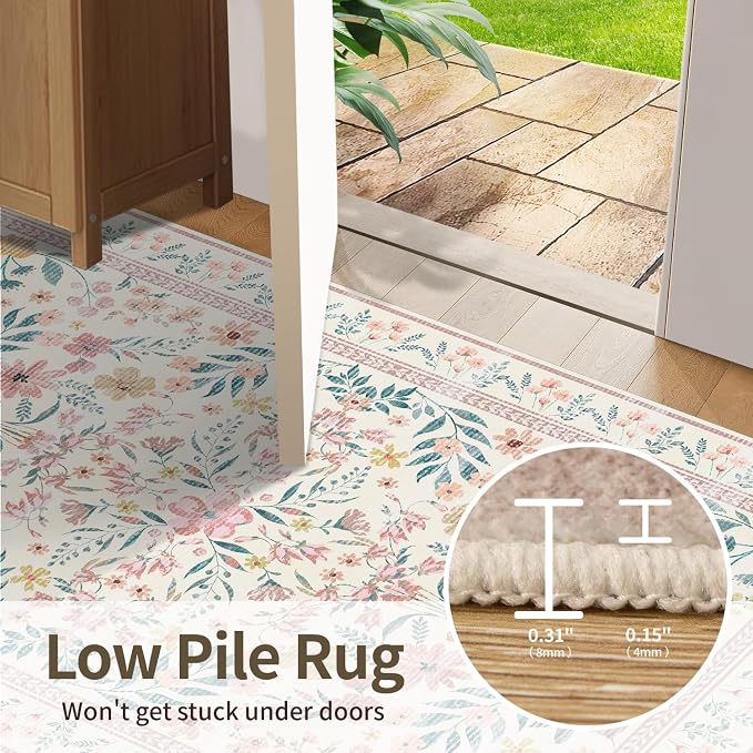 Rugxara 3x5 Rug for Entryway Bedroom, Floral Vintage Retro Boho Throw Rug - Image 6