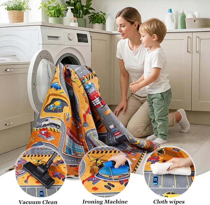 Kids Car Rug Play Mat 6x9 Ft, Non-Slip Washable Construction Site Playroom Rug - Image 6