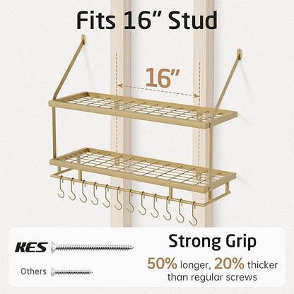 KES 30-Inch Gold Pot Rack Wall Mounted, 2-Tier Hanging Pot and Pan Organizer - Image 5