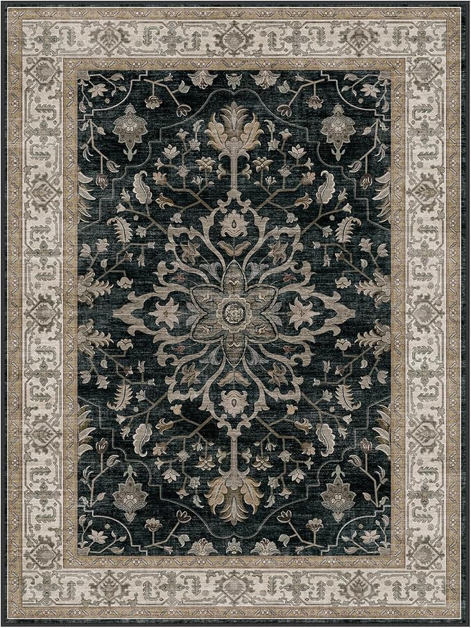 RELEANY Area Rugs Square 7ft Washable Non-Slip, Floral Vintage Distress - Image 8