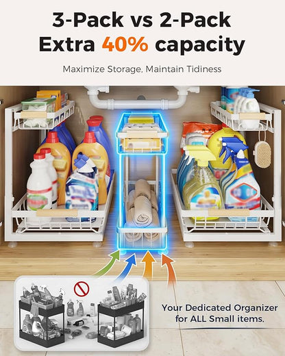Sevenblue 3 Pack Under Sink Organizer, Height Adjustable Storage Shelves - Image 4