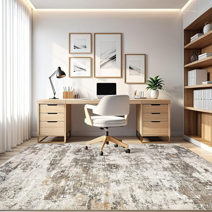 6x9 Area Rug Living Room: Washable Large Abstract Neutral Modern Soft Rugs - Image 8