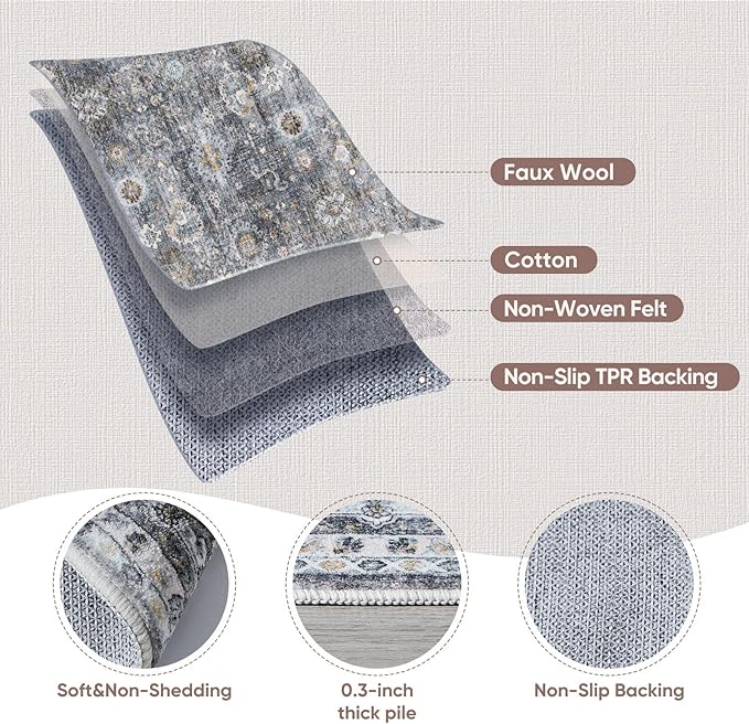 Rugcomf Living Room Rug 6x9 Rug Machine Washable Boho Soft Area Rug Non Slip - Image 2