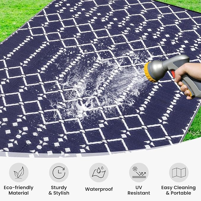 Smiry Outdoor Rug 8x10 ft, Waterproof Reversible Plastic Straw Rugs, Boho - Image 2