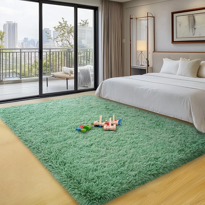 qulint Bedroom Area Rug 4x6, Fluffy Soft Shag Sage Green Rugs - Image 7