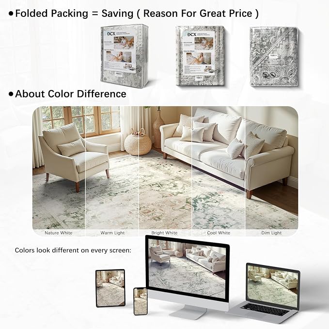 DCX 9x12 Green Rug, Machine Washable Stain Resistant Distressed Vintage Rug - Image 8