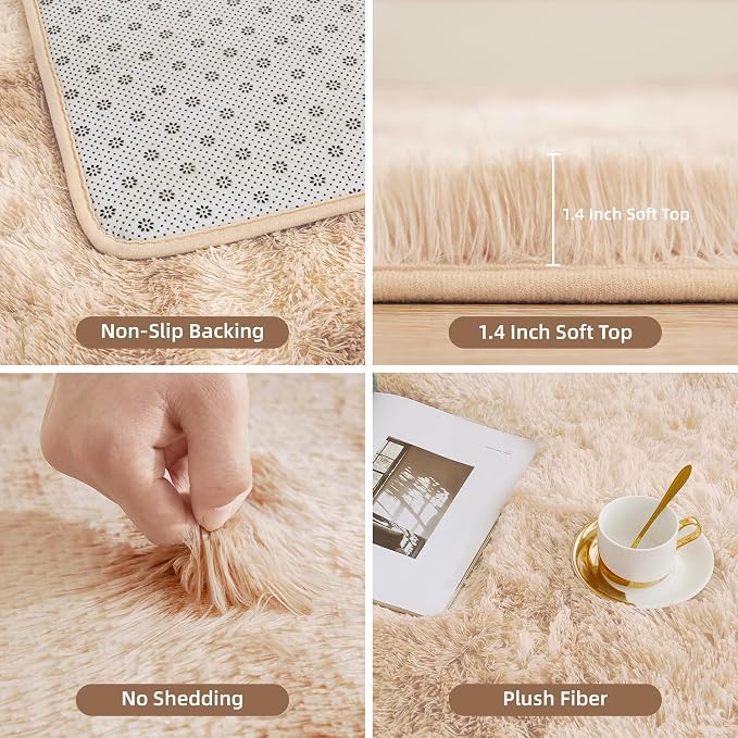 Litanika 4x6 Shag Area Rug for Living Room Bedroom, Tie-Dyed Beige High Pile - Image 5