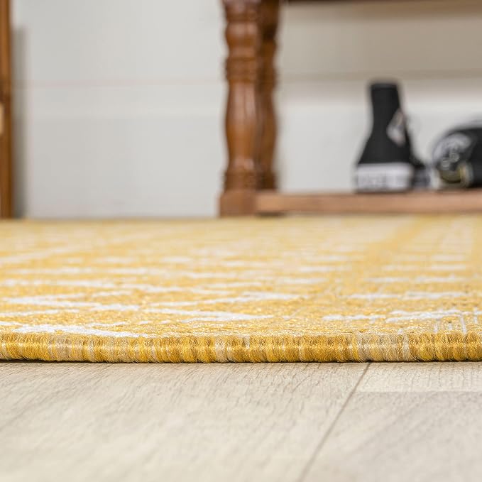 JONATHAN Y Moroccan Geometric Indoor Outdoor Runner Rug 2X10 Yellow/Cream - Image 4