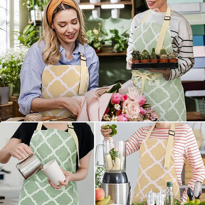 2 Pieces Aprons for Women with Pockets, Cotton Linen Waterproof Kitchen Cooking - Image 7