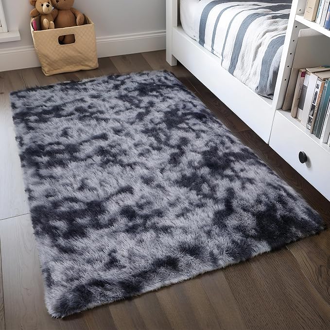 KICHOWUA 4x6 Dark Grey Fluffy Shag Rug - Image 9