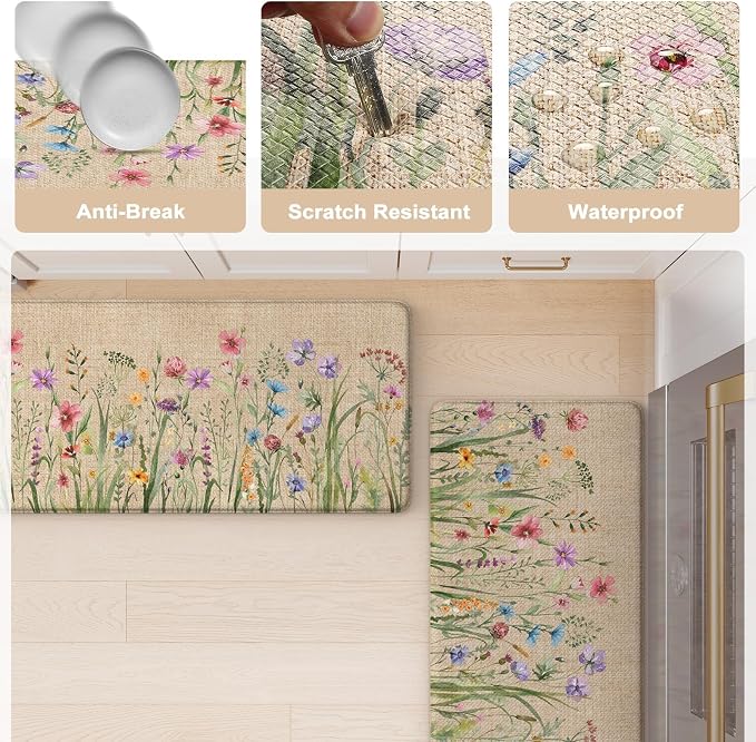 KIMODE Anti Fatigue Kitchen Mats, Farmhouse Kitchen Rugs Sets of 2, Non Slip - Image 6