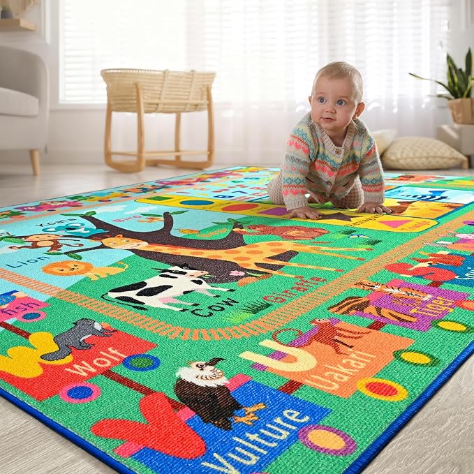 Kids Rug for Playroom, 6x9 ABC Educational Carpet for Classroom, Fun Alphabet - Image 8