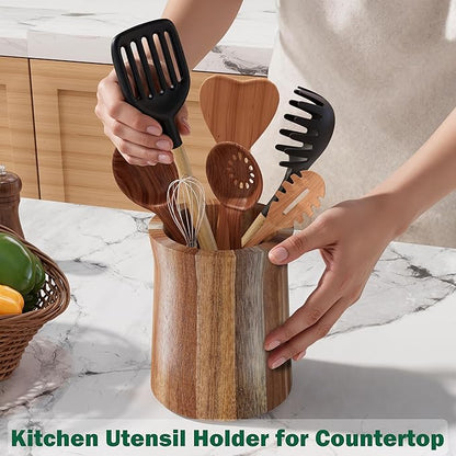 Utensil Holder, Acacia Wood Utensil Holder - Image 5