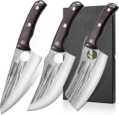 Topfeel 3PCS Butcher Knife Set Hand Forged chef knife Boning Knife, High Carbon by Topfeel