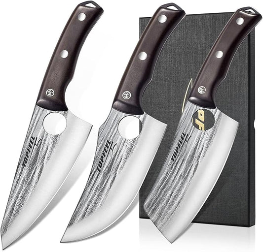 Topfeel 3PCS Butcher Knife Set Hand Forged chef knife Boning Knife, High Carbon by Topfeel