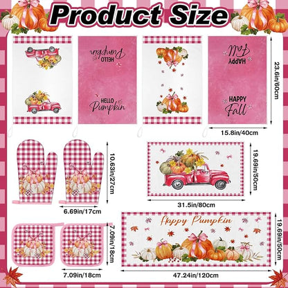 Fanfanwin 10 Pcs Thanksgiving Pumpkin Kitchen Decor Set Pink Kitchen Towels Pot - Image 3