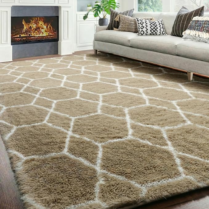 ONASAR Living Room Area Rug 6x9, Large Beige and White Geometric Floor Rugs - Image 5