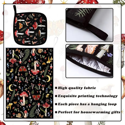 Bencailor 6 Pcs Mushroom Kitchen Towels Oven Mitts and Pot Holders Set - Image 5